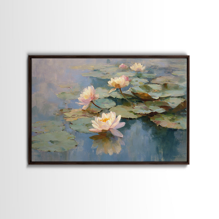 Lotus Flower Floating on Still Water Framed Canvas Print, Medical Office Art, Dental Office Decor, Office Decor, Oil Painting, MOA-3x2-63