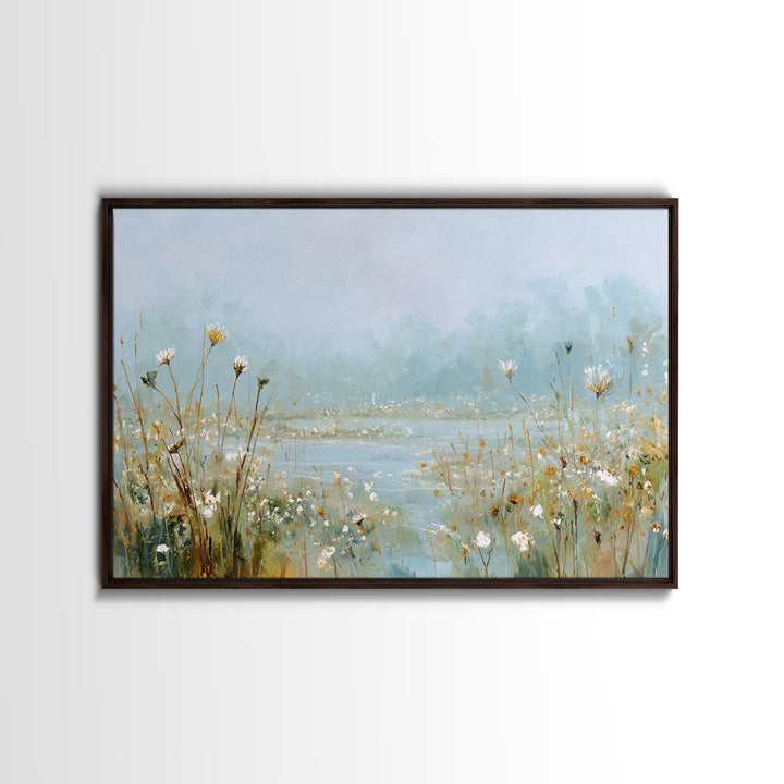 Sunlit Meadow with Wildflowers and Calm Mood Framed Canvas Print, Medical Office Art, Gallery Decor, Office Decor, Calm, MOA-3x2-64