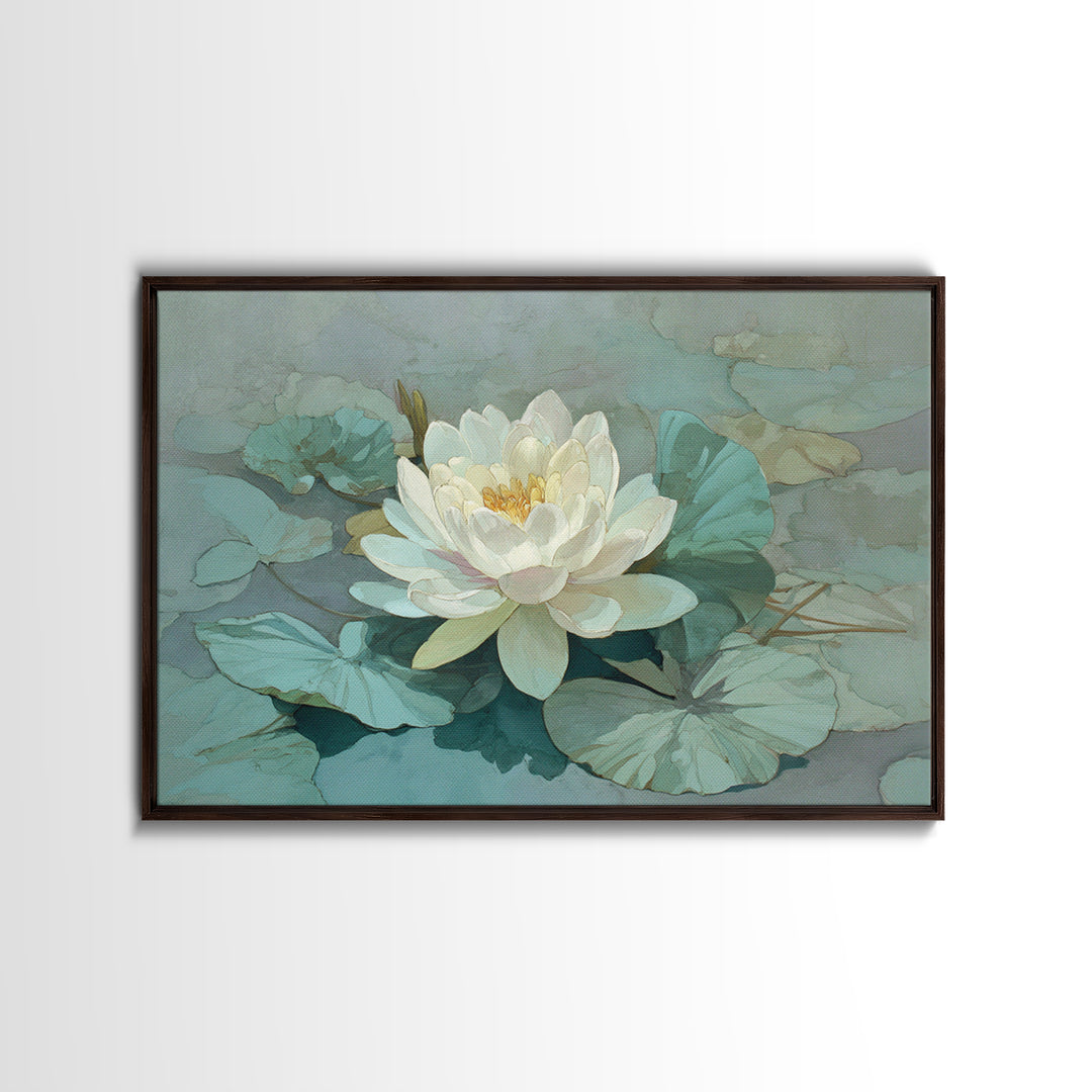 Lotus Flower Floating on Still Water Framed Canvas Print, Medical Office Art, Fine Art Print, Office Decor, Fine Art, Calm, MOA-3x2-87