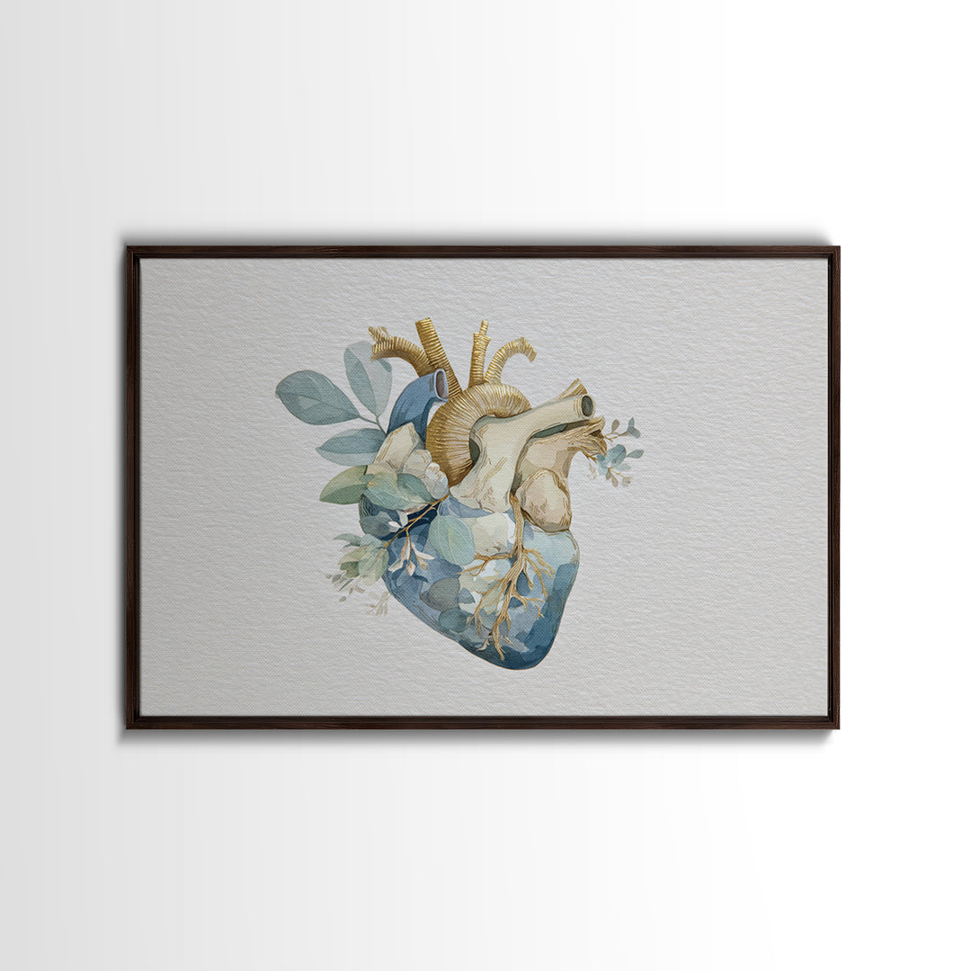 Anatomical Heart Rendered as Tasteful Botanical Art Canvas Print, Medical Office Art, Science Art, Office Decor, Fine Art, Calm, MOA-3x2-89