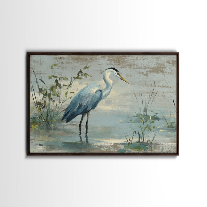 Blue Heron Standing Framed Canvas Print, Medical Office Art, Medical Wall Art, Office Decor, Fine Art, Calm, Neutral Decor, MOA-3x2-90