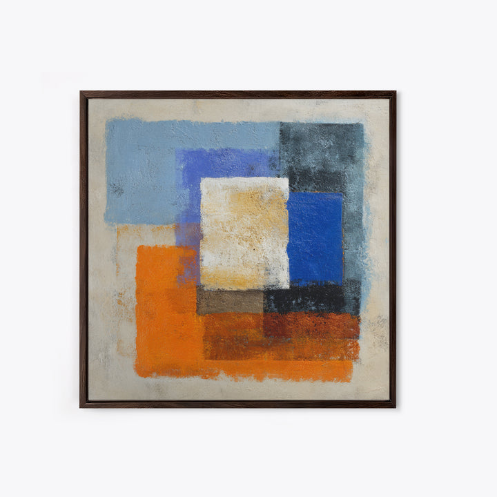 Expressive Brushwork in Cobalt and Rust Framed Canvas Print, Modern Art, Gallery Decor, Living Room Decor, Fine Art, Modern, MOD-1x1-78