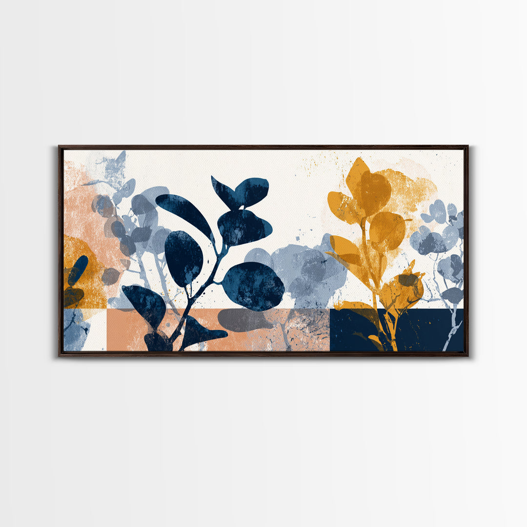 Clean Botanical Silhouette on Color Block Ground Canvas Print, Modern Art, Mid Century Modern Art, Living Room Decor, Modern, MOD-2x1-19