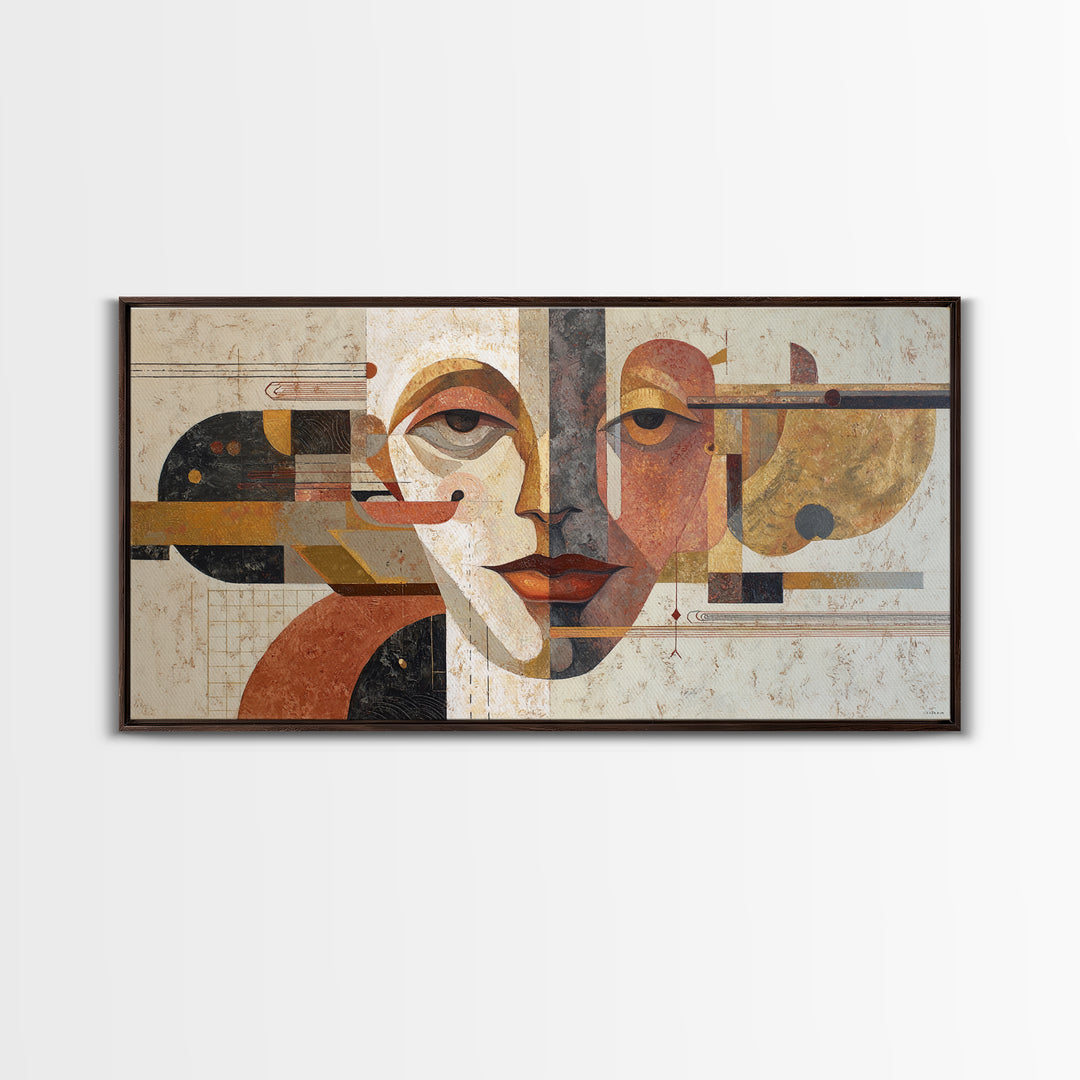 Abstract Face with Asymmetrical Features Framed Canvas Print, Modern Art, Art Deco, Living Room Decor, Fine Art, Modern, MOD-2x1-3