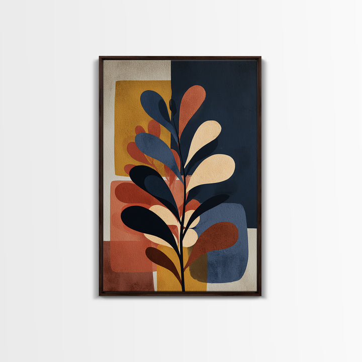 Clean Botanical Silhouette on Color Block Ground Canvas Print, Modern Art, Living Room Wall Art, Living Room Decor, Modern, MOD-2x3-7
