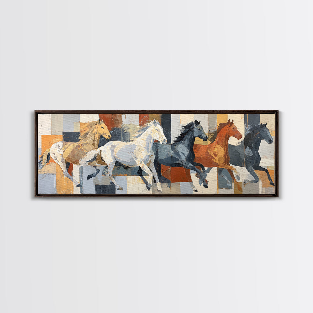 Contemporary Horse Portrait Framed Canvas Print, Modern Art, Art Deco, Living Room Decor, Oil Painting, Modern, MOD-3x1-79