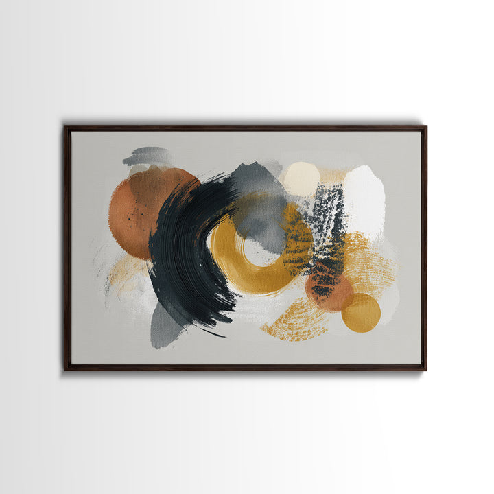 Dynamic Black Brush Marks on Neutral Ground Framed Canvas Print, Modern Art, Neutral Decor, Living Room Decor, Fine Art, Modern, MOD-3x2-39