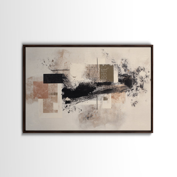 Dynamic Black Brush Marks on Neutral Ground Framed Canvas Print, Modern Art, Fine Art Print, Living Room Decor, Modern, MOD-3x2-87