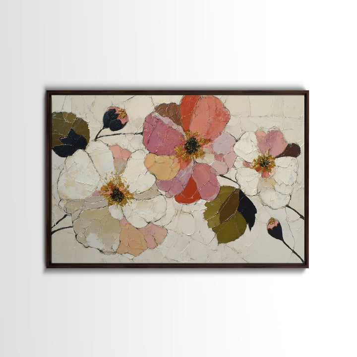 Bold Floral Forms Framed Canvas Print, Modern Art, Abstract Wall Art, Living Room Decor, Fine Art, Modern, Neutral Decor, MOD-3x2-90
