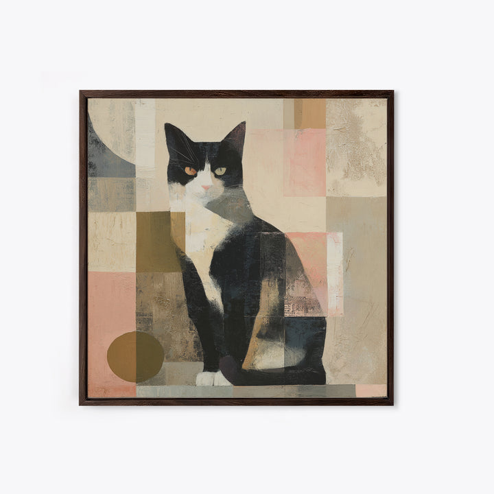 Monochrome Cat Portrait Framed Canvas Print, Monochrome Art, Original Art, Living Room Decor, Fine Art, Mono, Bird Art, MON-1x1-11