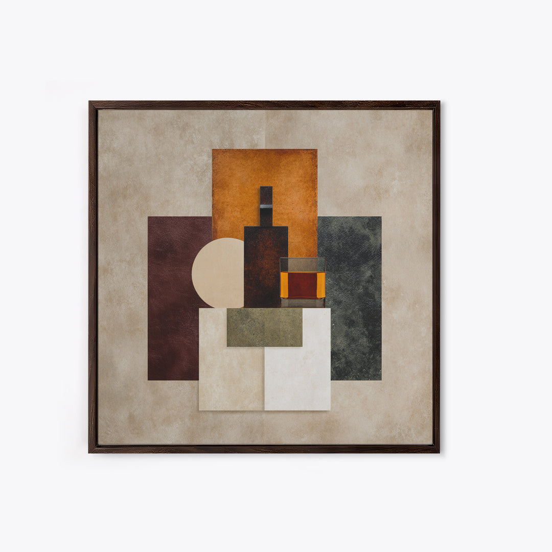 Brown Leather and Whiskey Still Life Canvas Print, Monochrome Art, Original Painting, Living Room Decor, Fine Art, Mono, MON-1x1-23