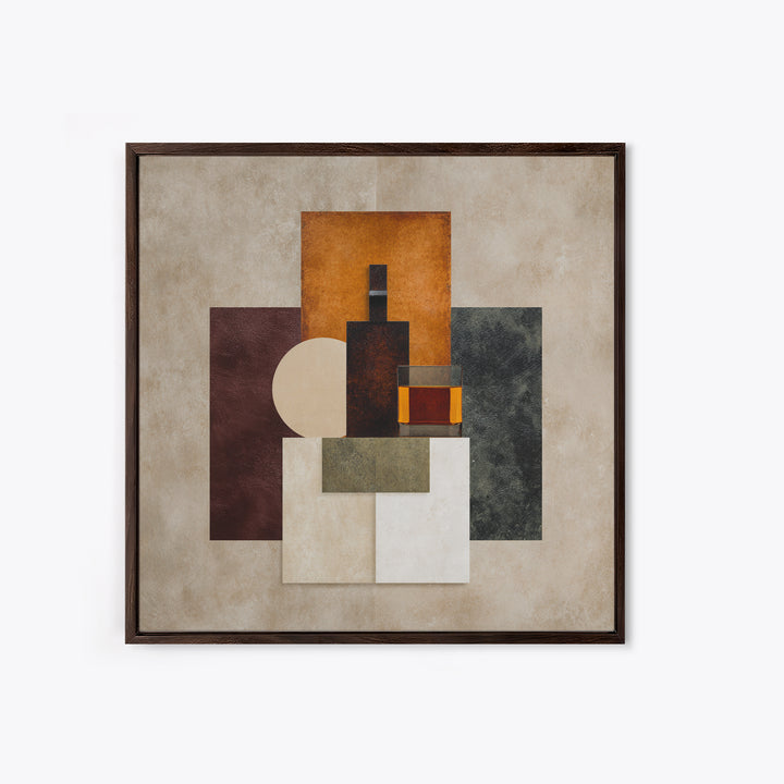Brown Leather and Whiskey Still Life Canvas Print, Monochrome Art, Original Painting, Living Room Decor, Fine Art, Mono, MON-1x1-23