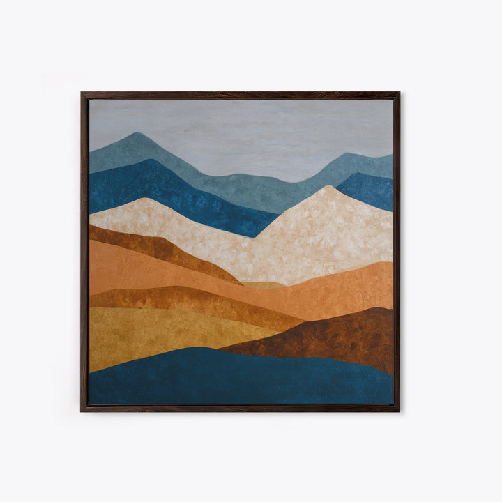 Blue Mountain Ridge Layers Framed Canvas Print, Monochrome Art, Modern Wall Art, Living Room Decor, Mono, Statement Artwork, MON-1x1-24