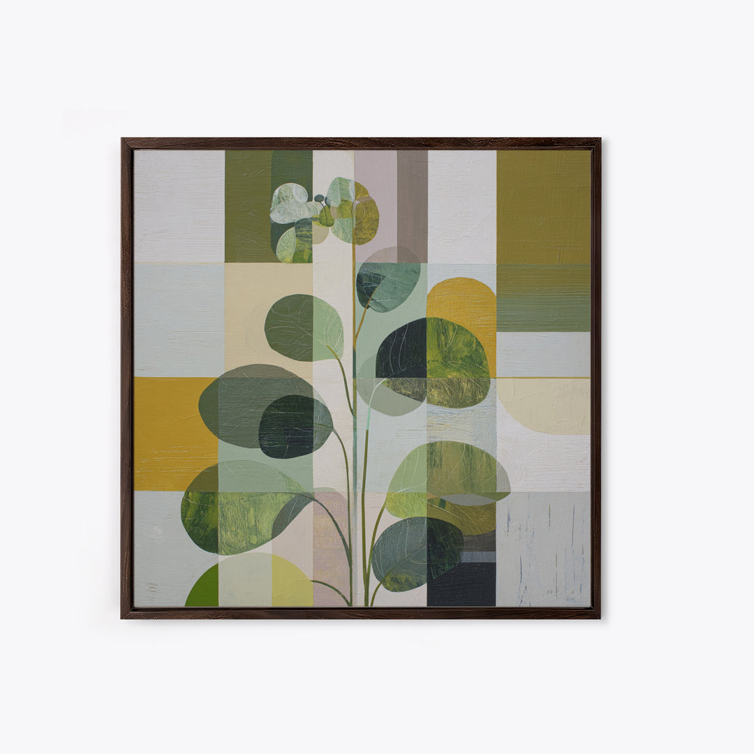 Green Botanical Study Framed Canvas Print, Monochrome Art, Digital Print, Living Room Decor, Oil Painting, Mono, Modern Art, MON-1x1-27