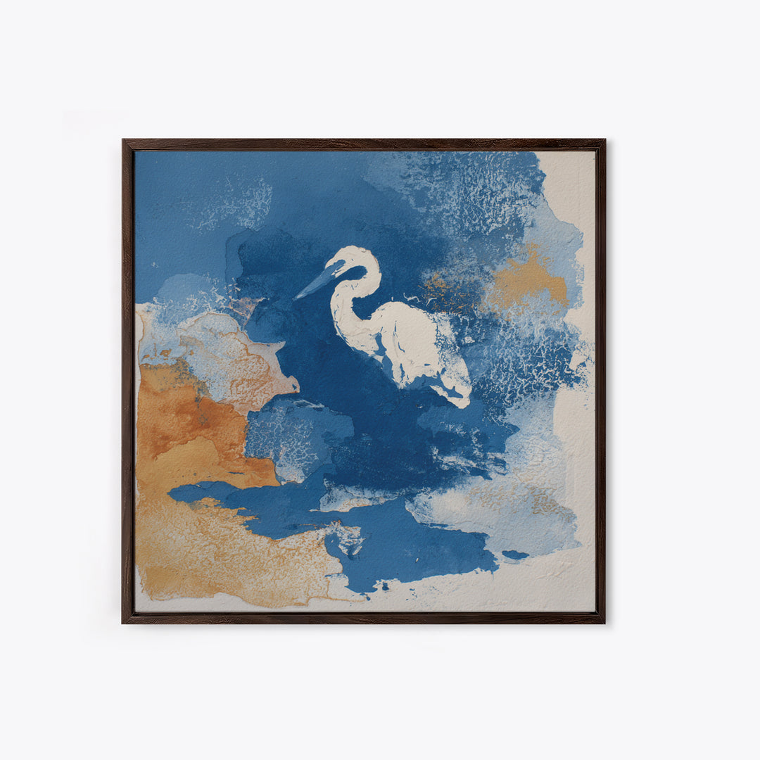 Blue Heron in Monochrome Navy Palette Framed Canvas Print, Monochrome Art, Gallery Decor, Living Room Decor, Fine Art, Mono, MON-1x1-32