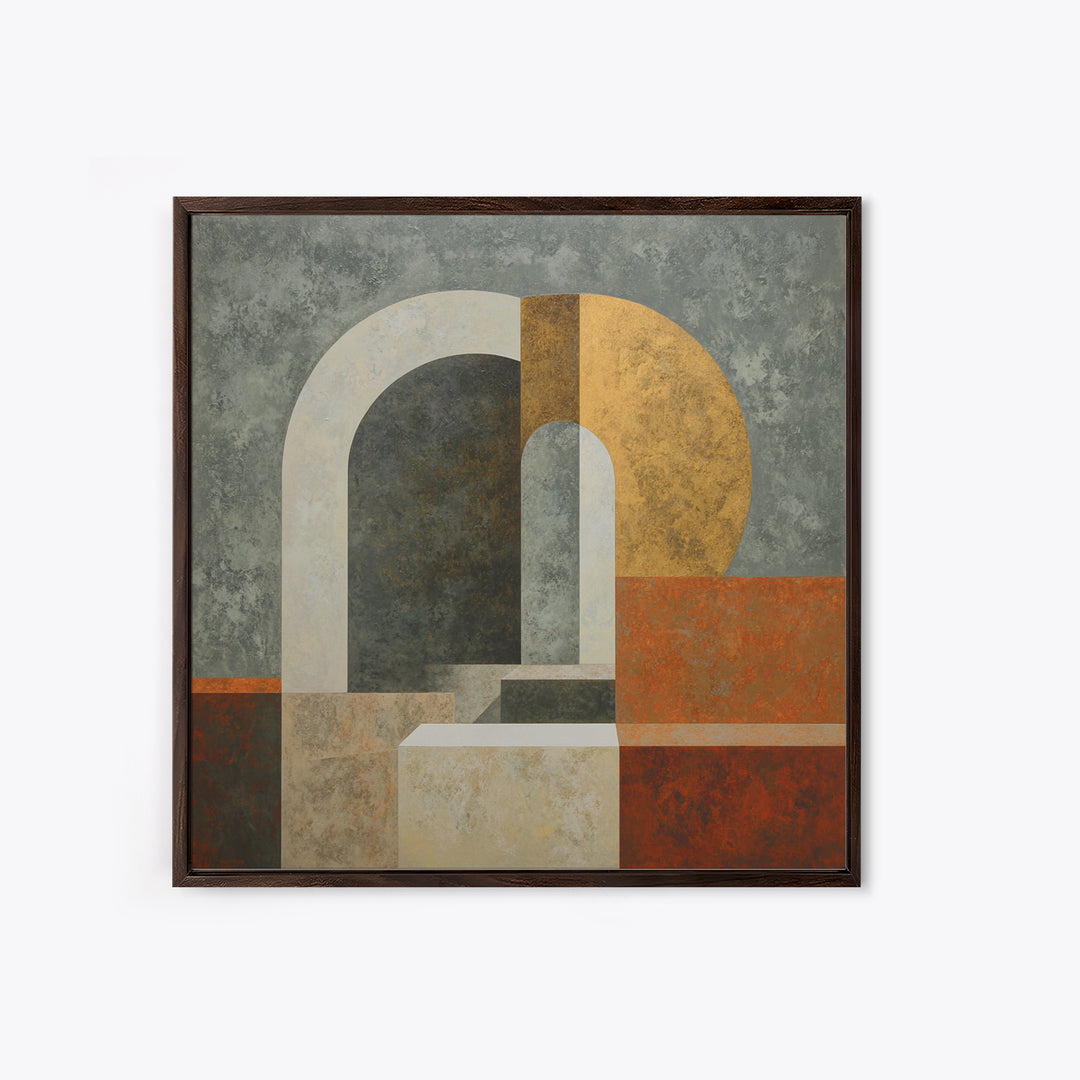 Gray Architectural Arch and Shadow Study Framed Canvas Print, Monochrome Art, Abstract Painting, Living Room Decor, MON-1x1-34