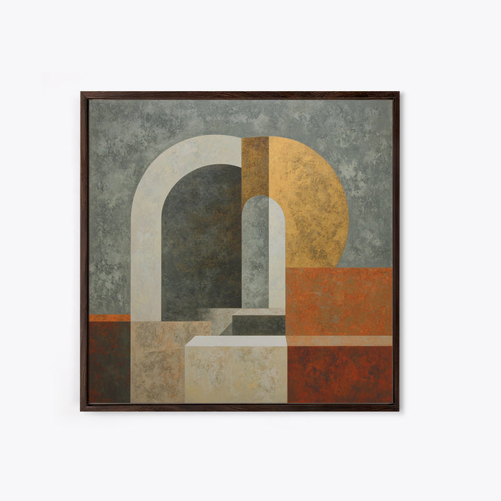 Gray Architectural Arch and Shadow Study Framed Canvas Print, Monochrome Art, Abstract Painting, Living Room Decor, MON-1x1-34