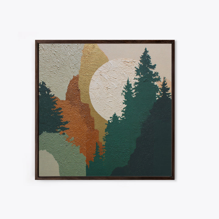 Deep Green Forest Silhouette Study Framed Canvas Print, Monochrome Art, Minimalist Wall Art, Living Room Decor, Fine Art, Mono, MON-1x1-37
