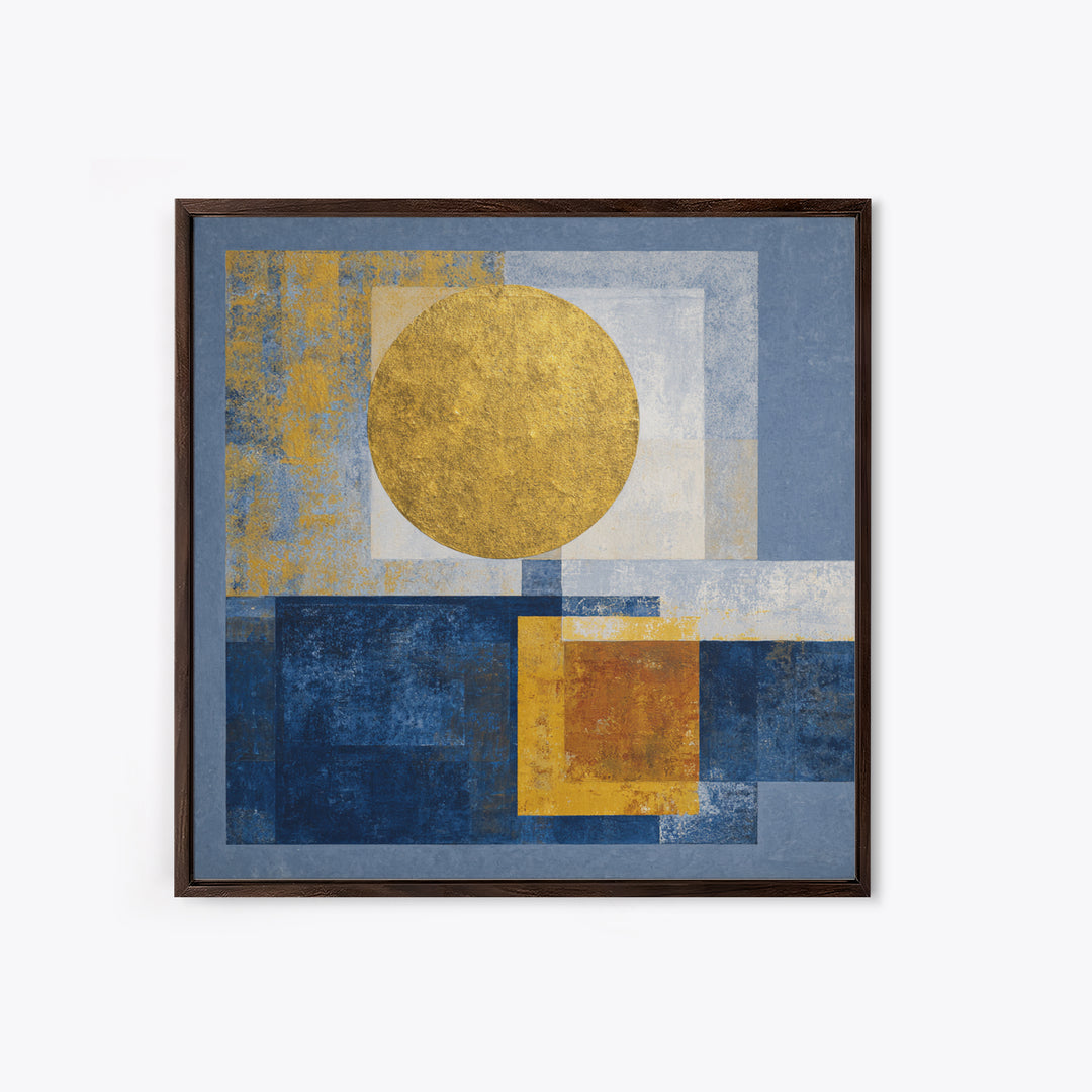 Gold Tonal Sunburst Medallion Framed Canvas Print, Monochrome Art, Wallpaper Mural, Living Room Decor, Fine Art, Mono, MON-1x1-38
