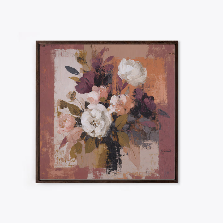 Monochrome Floral Bouquet Framed Canvas Print, Monochrome Art, Unique Wall Art, Living Room Decor, Mono, Fine Art Print, MON-1x1-42