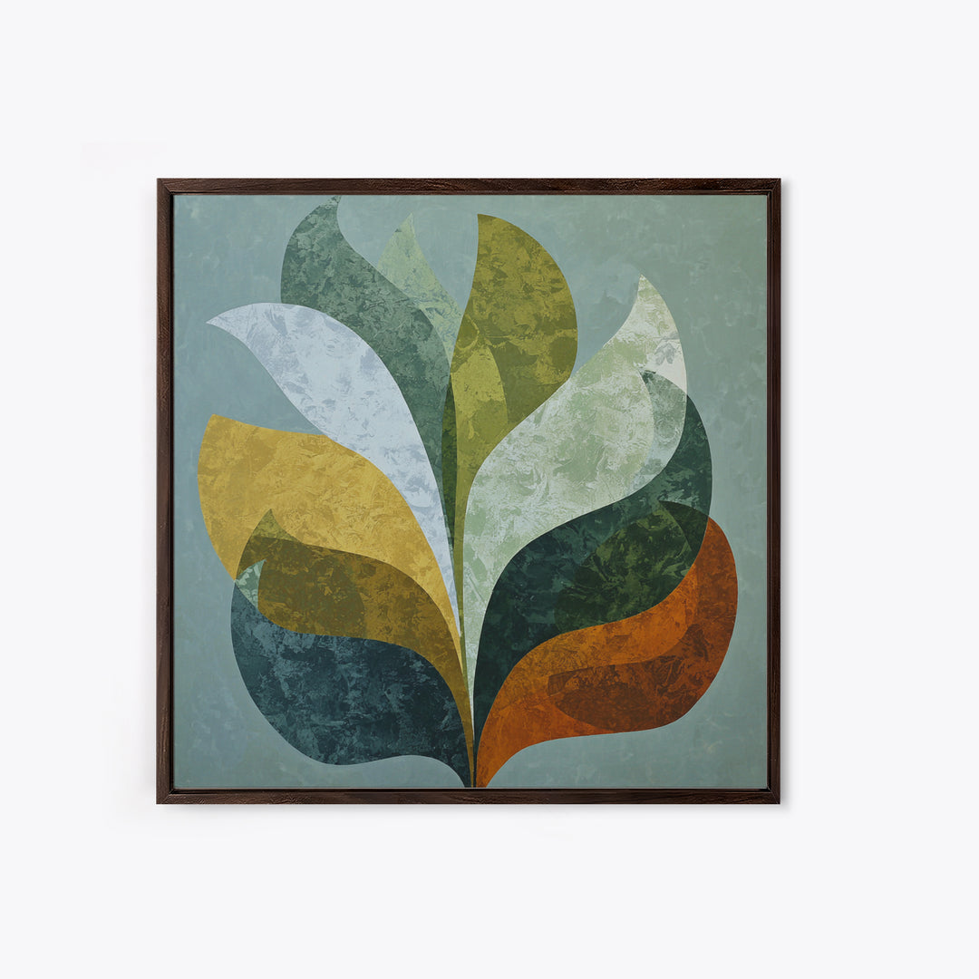 Olive Green Abstract Leaf Pattern Framed Canvas Print, Monochrome Art, Large Wall Art, Living Room Decor, Fine Art, Mono, MON-1x1-44