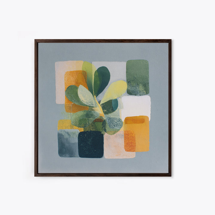 Green Botanical Study Framed Canvas Print, Monochrome Art, Wallpaper Mural, Living Room Decor, Watercolor Art, Mono, MON-1x1-51
