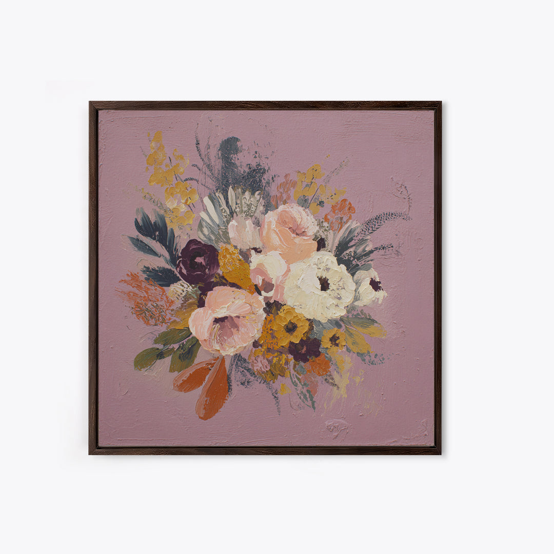 Monochrome Floral Bouquet Framed Canvas Print, Monochrome Art, Unique Wall Art, Living Room Decor, Mono, Fine Art Print, MON-1x1-66