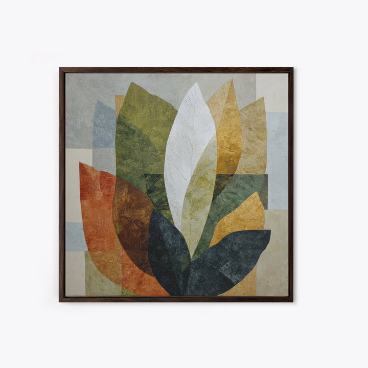 Olive Green Abstract Leaf Pattern Framed Canvas Print, Monochrome Art, Unique Wall Art, Living Room Decor, Oil Painting, Mono, MON-1x1-68