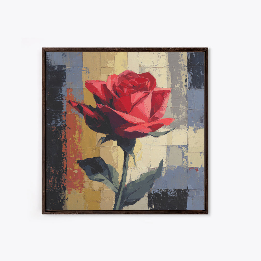 Single Red Rose Rendered Only Framed Canvas Print, Monochrome Art, Large Wall Art, Living Room Decor, Fine Art, Mono, MON-1x1-7