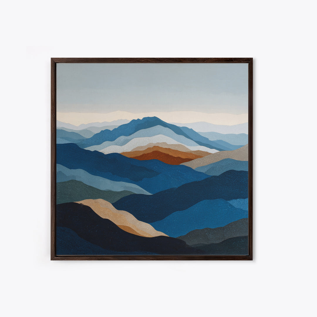 Blue Mountain Ridge Layers Framed Canvas Print, Monochrome Art, Bedroom Wall Art, Living Room Decor, Mono, Luxury Decor, MON-1x1-72