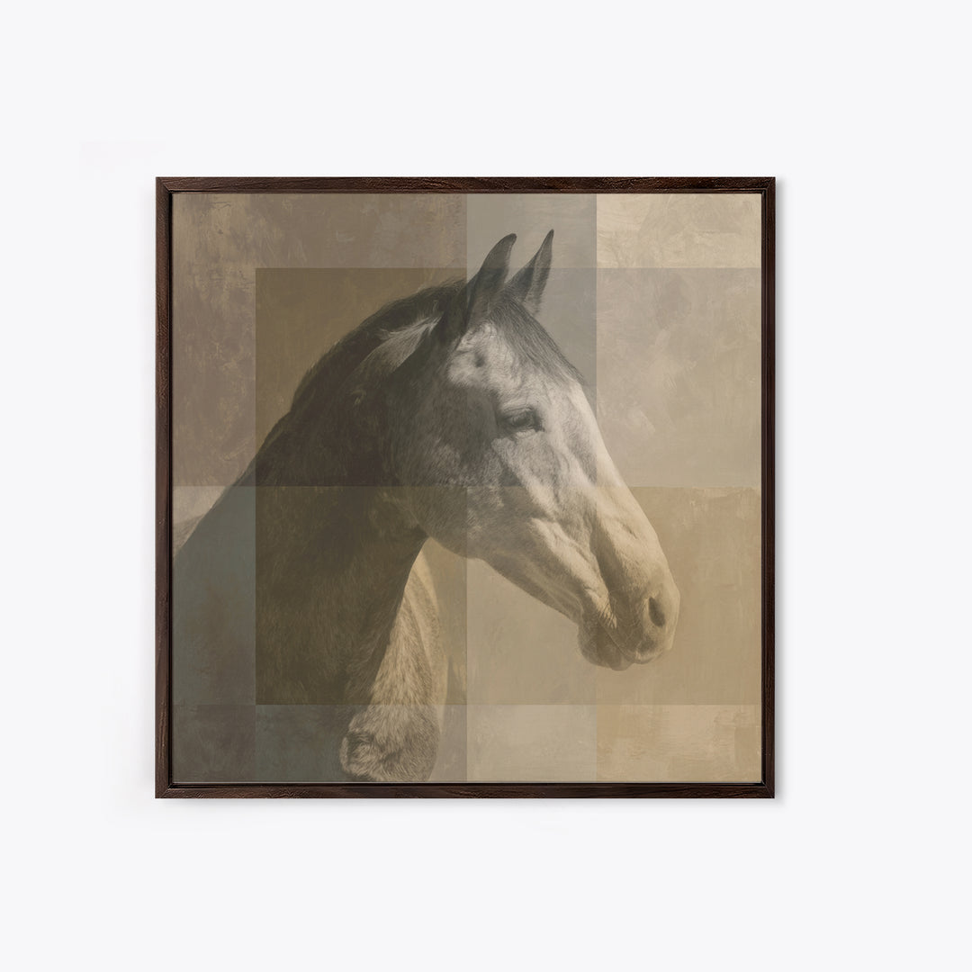 Sepia Horse Portrait Framed Canvas Print, Monochrome Art, Minimalist Wall Art, Living Room Decor, Oil Painting, Mono, MON-1x1-74