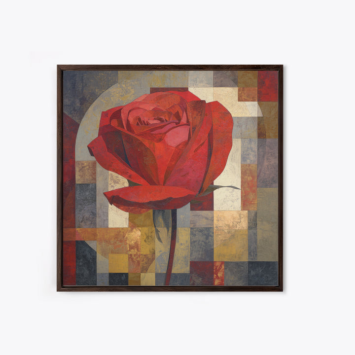 Single Red Rose Rendered Only Framed Canvas Print, Monochrome Art, Modern Decor, Living Room Decor, Oil Painting, Mono, MON-1x1-79