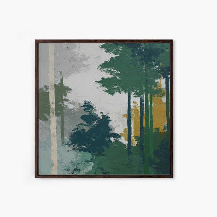 Deep Green Forest Silhouette Study Canvas Print, Monochrome Art, Statement Artwork, Living Room Decor, Oil Painting, Mono, MON-1x1-85