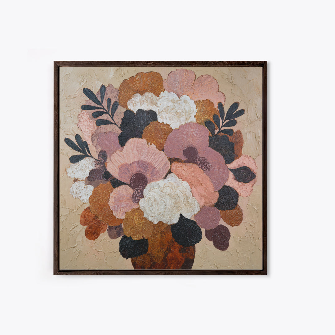 Monochrome Floral Bouquet Canvas Print, Monochrome Art, Modern Art, Living Room Decor, Oil Painting, Mono, Textured Painting, MON-1x1-90