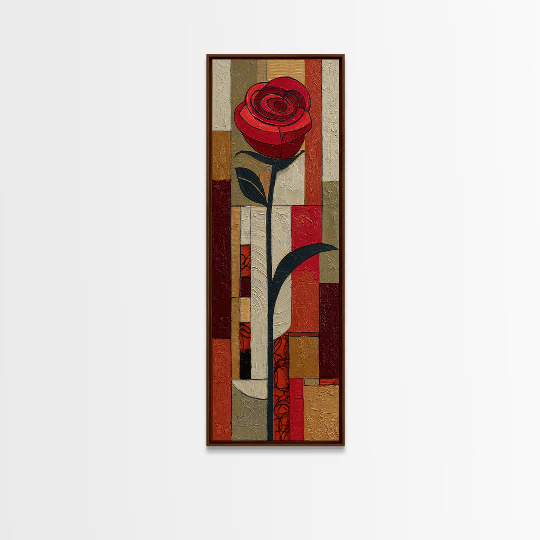 Single Red Rose Rendered Only Framed Canvas Print, Monochrome Art, Poster, Living Room Decor, Fine Art, Mono, Textured Wall Art, MON-1x3-19