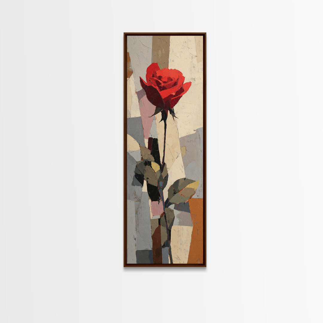 Single Red Rose Rendered Only Canvas Print, Monochrome Art, Mid Century Modern, Living Room Decor, Mono, Boho Wall Art, MON-1x3-43