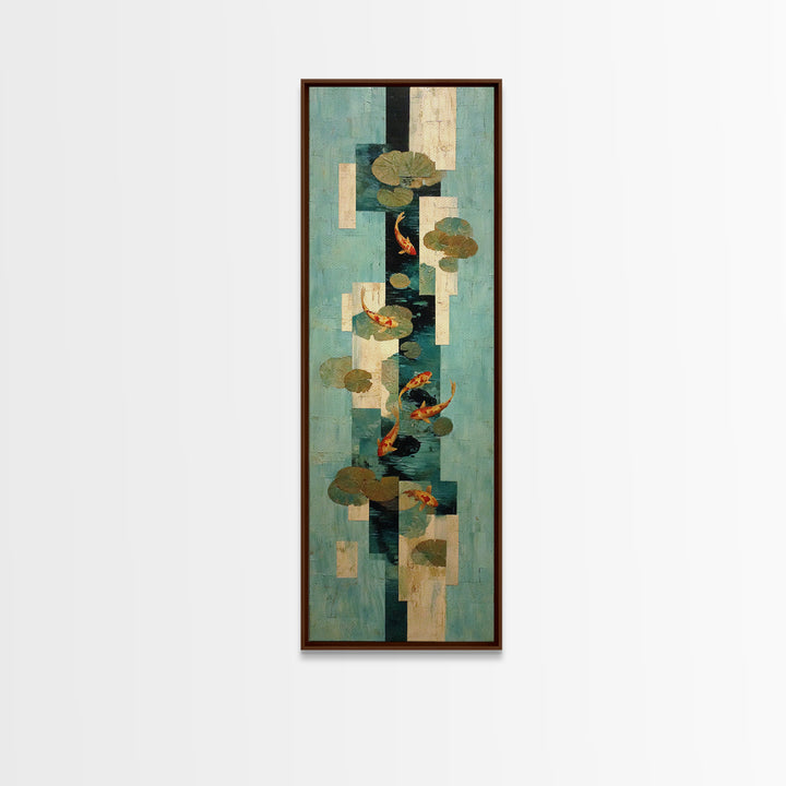 Teal Koi Fish on Tonal Water Canvas Print, Monochrome Art, Wallpaper Mural, Living Room Decor, Fine Art, Mono, MON-1x3-5