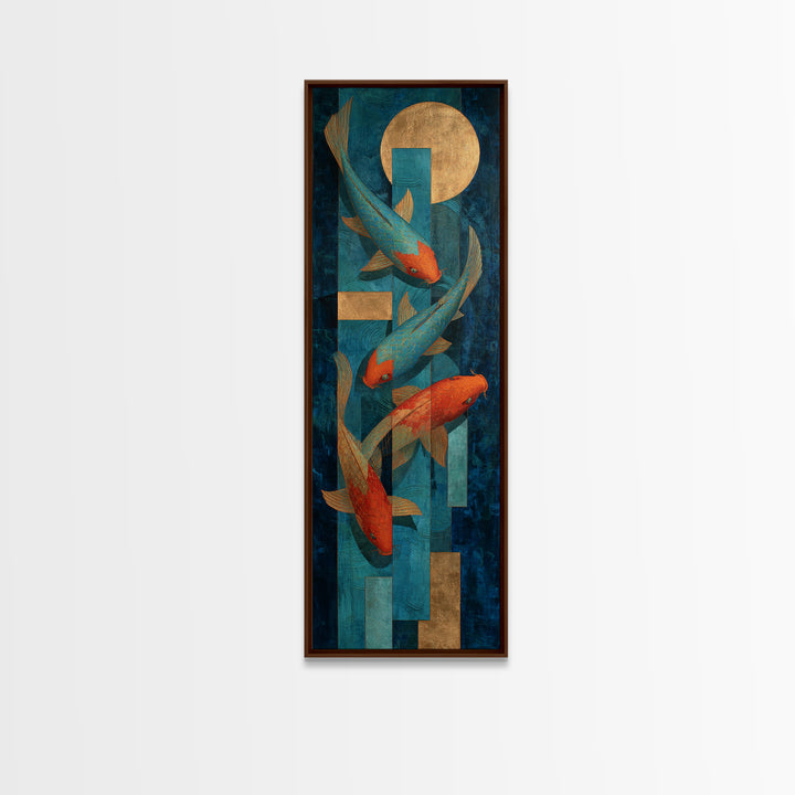Teal Koi Fish on Tonal Water Framed Canvas Print, Monochrome Art, Neutral Decor, Living Room Decor, Fine Art, Mono, Home Decor, MON-1x3-53