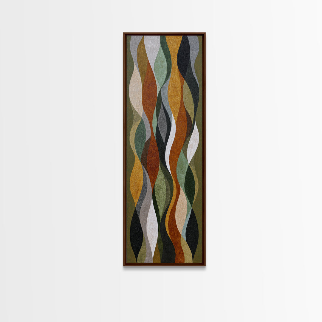 Olive Green Abstract Leaf Pattern Canvas Print, Monochrome Art, Mid Century Modern, Living Room Decor, Fine Art, Mono, MON-1x3-56