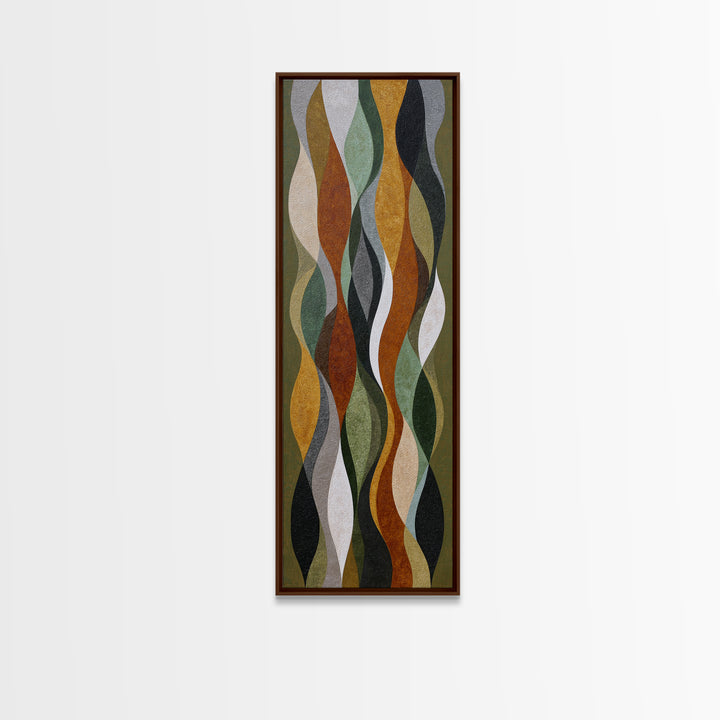 Olive Green Abstract Leaf Pattern Canvas Print, Monochrome Art, Mid Century Modern, Living Room Decor, Fine Art, Mono, MON-1x3-56