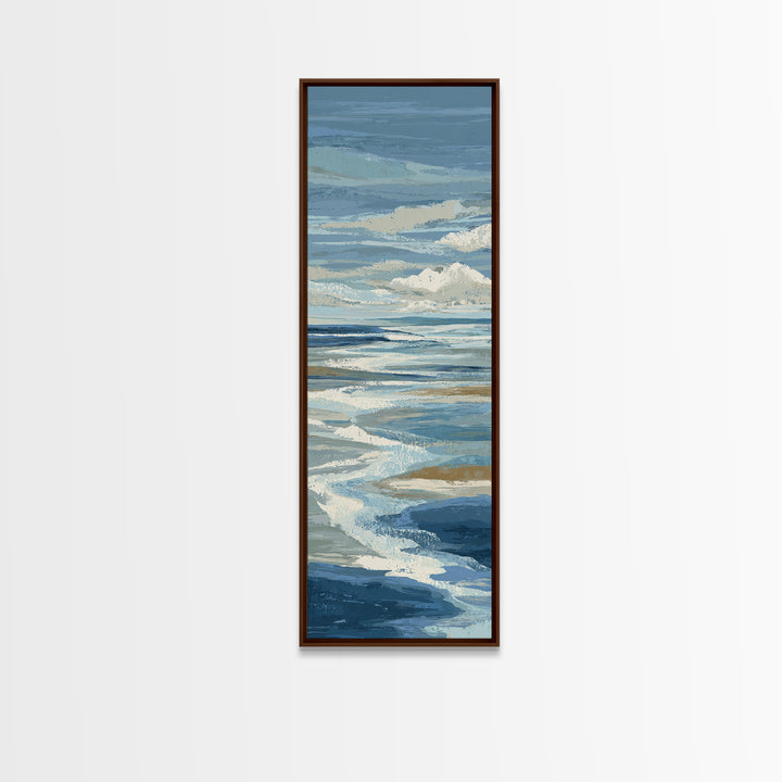 All Blue Ocean Abstraction Framed Canvas Print, Monochrome Art, Textured Painting, Living Room Decor, Fine Art, Mono, MON-1x3-61
