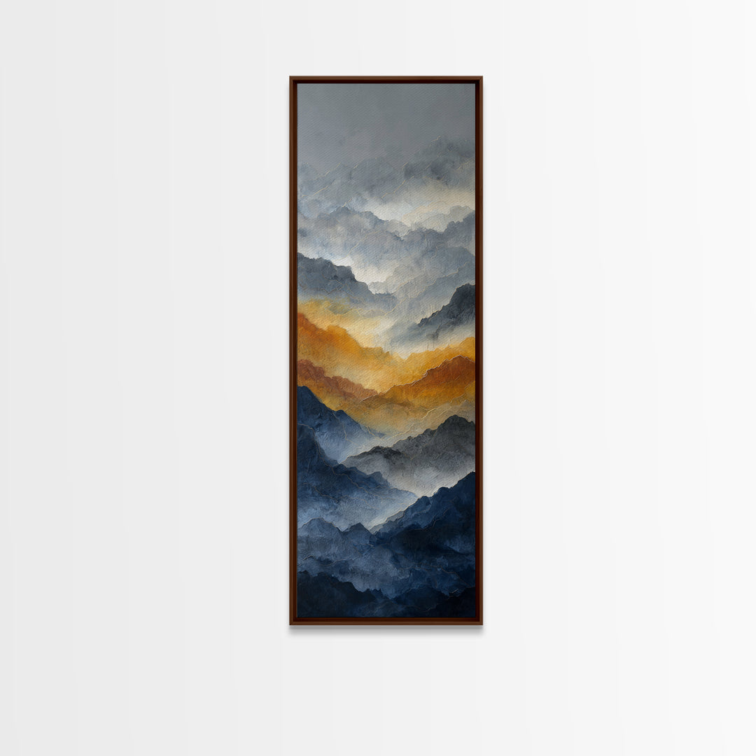 Charcoal Mountain Landscape Framed Canvas Print, Monochrome Art, Digital Wall Art, Living Room Decor, Fine Art, Mono, MON-1x3-64