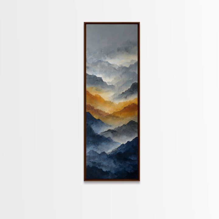 Charcoal Mountain Landscape Framed Canvas Print, Monochrome Art, Digital Wall Art, Living Room Decor, Fine Art, Mono, MON-1x3-64