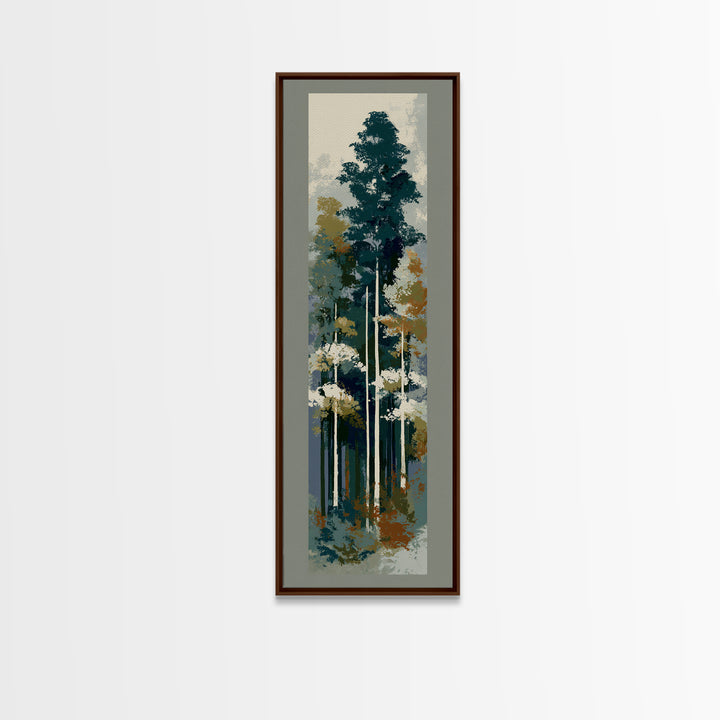 Deep Green Forest Silhouette Study Canvas Print, Monochrome Art, Living Room Decor, Oil Painting, Mono, Printable Art, MON-1x3-73