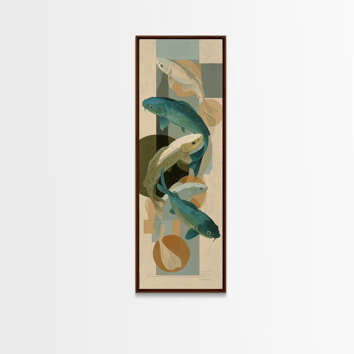 Teal Koi Fish on Tonal Water Canvas Print, Monochrome Art, Luxury Decor, Living Room Decor, Fine Art, Mono, Printable Wall Art, MON-1x3-77