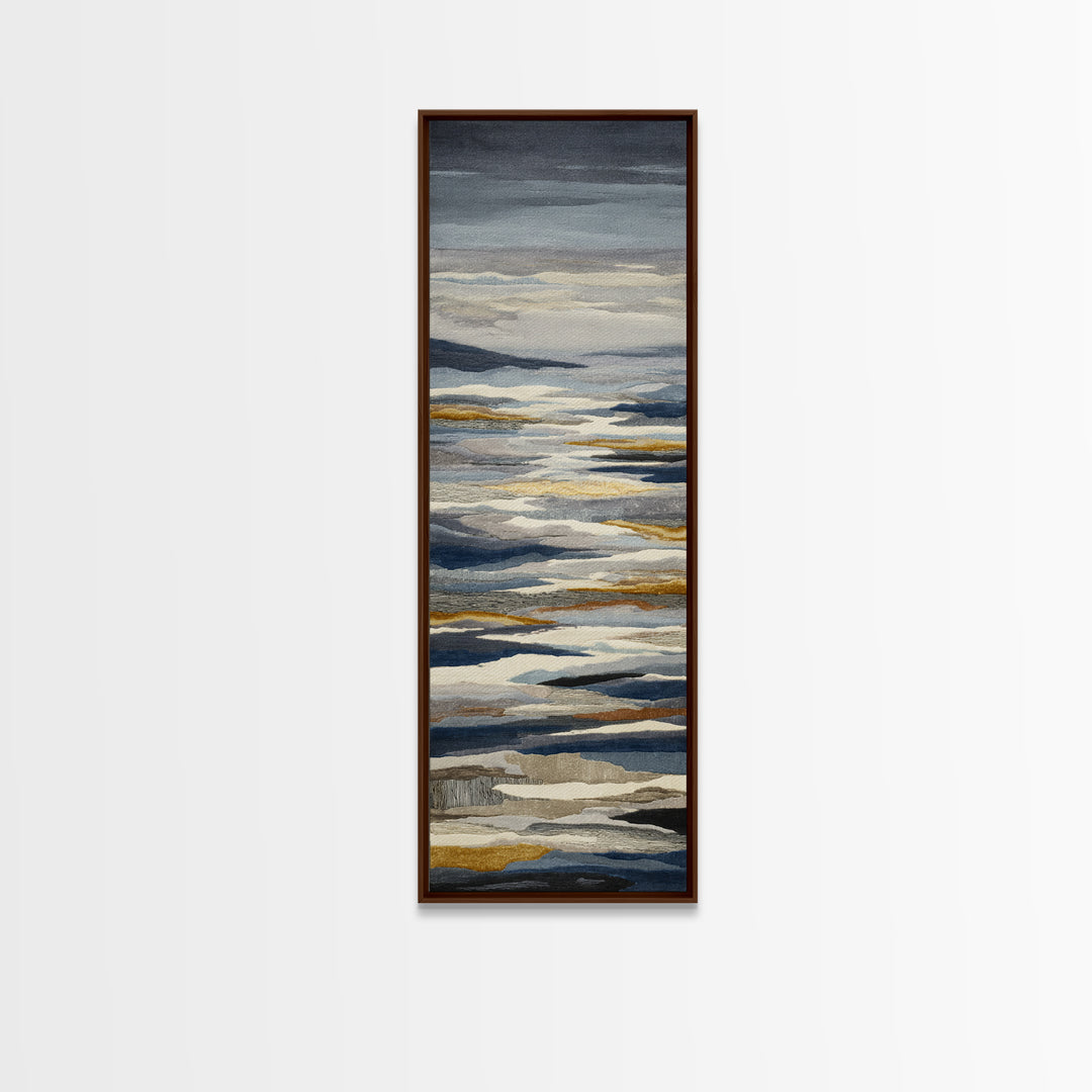 Silver Ocean Moonlight Scene Framed Canvas Print, Monochrome Art, Apartment Decor, Living Room Decor, Oil Painting, Mono, MON-1x3-79