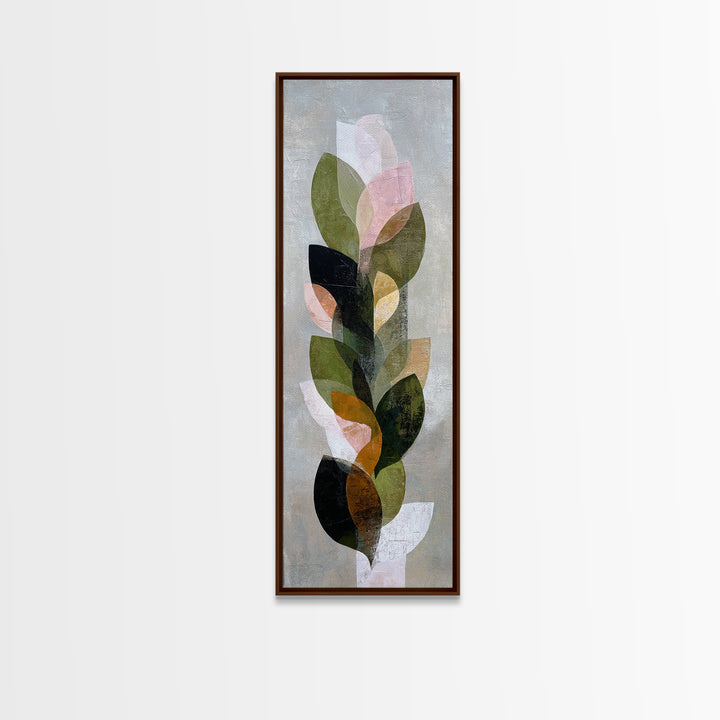 Olive Green Abstract Leaf Pattern Framed Canvas Print, Monochrome Art, Fine Art Print, Living Room Decor, Watercolor Art, Mono, MON-1x3-8