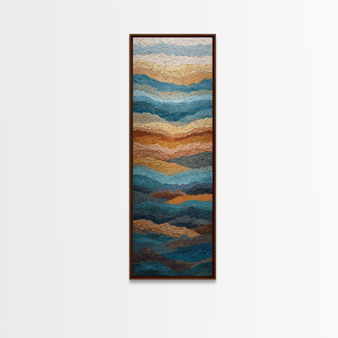 Blue Mountain Ridge Layers Framed Canvas Print, Monochrome Art, Original Painting, Living Room Decor, Oil Painting, Mono, MON-1x3-84