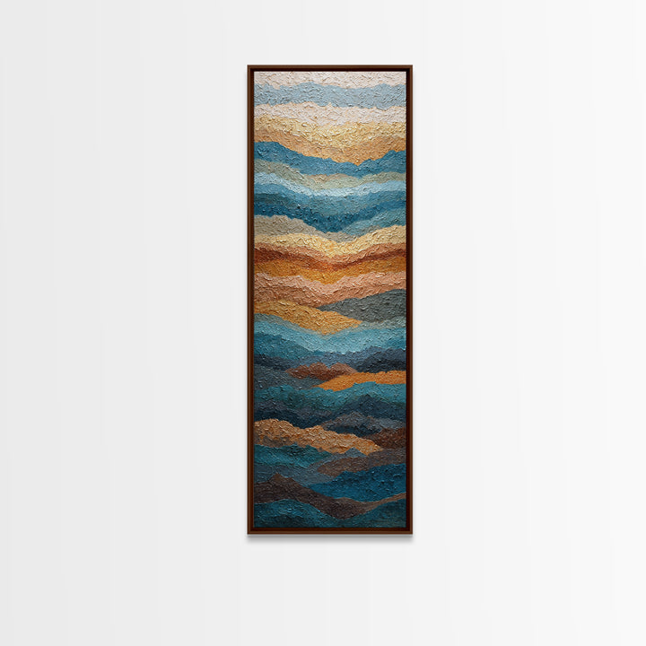 Blue Mountain Ridge Layers Framed Canvas Print, Monochrome Art, Original Painting, Living Room Decor, Oil Painting, Mono, MON-1x3-84