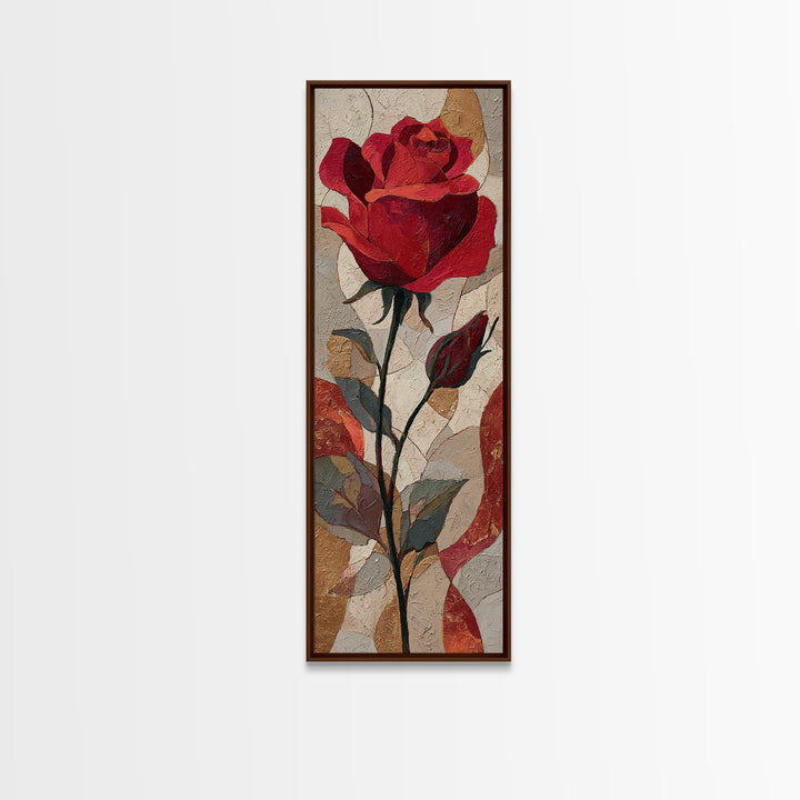 Single Red Rose Rendered Only Framed Canvas Print, Monochrome Art, Bedroom Wall Art, Living Room Decor, Oil Painting, Mono, MON-1x3-91